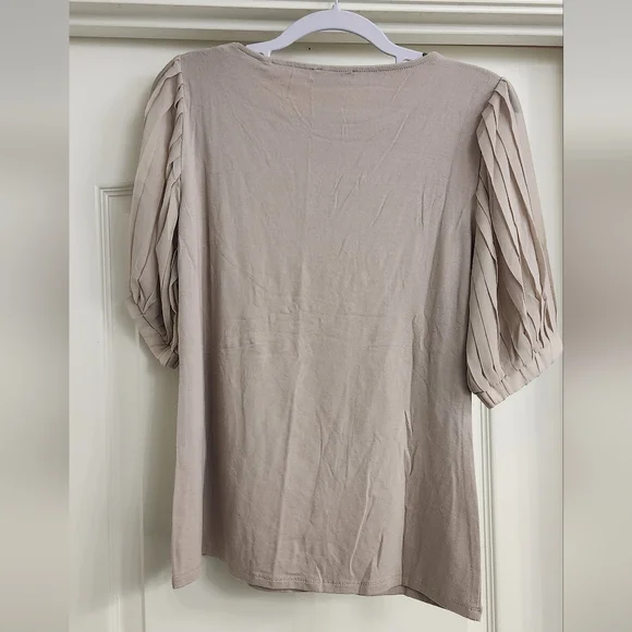 Tahari Light Beige Blouse with Pleated Sleeves - Picture 2 of 5